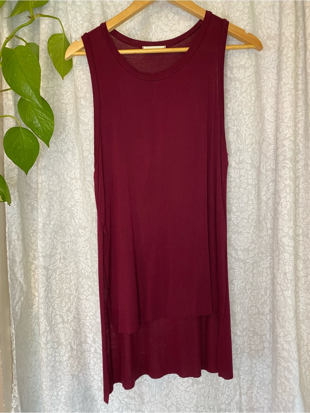 Ginger G Sleeveless High-Low Tank Dress in Deep Wine Red